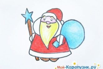 Рисунок Деда Мороза цветными карандашами
