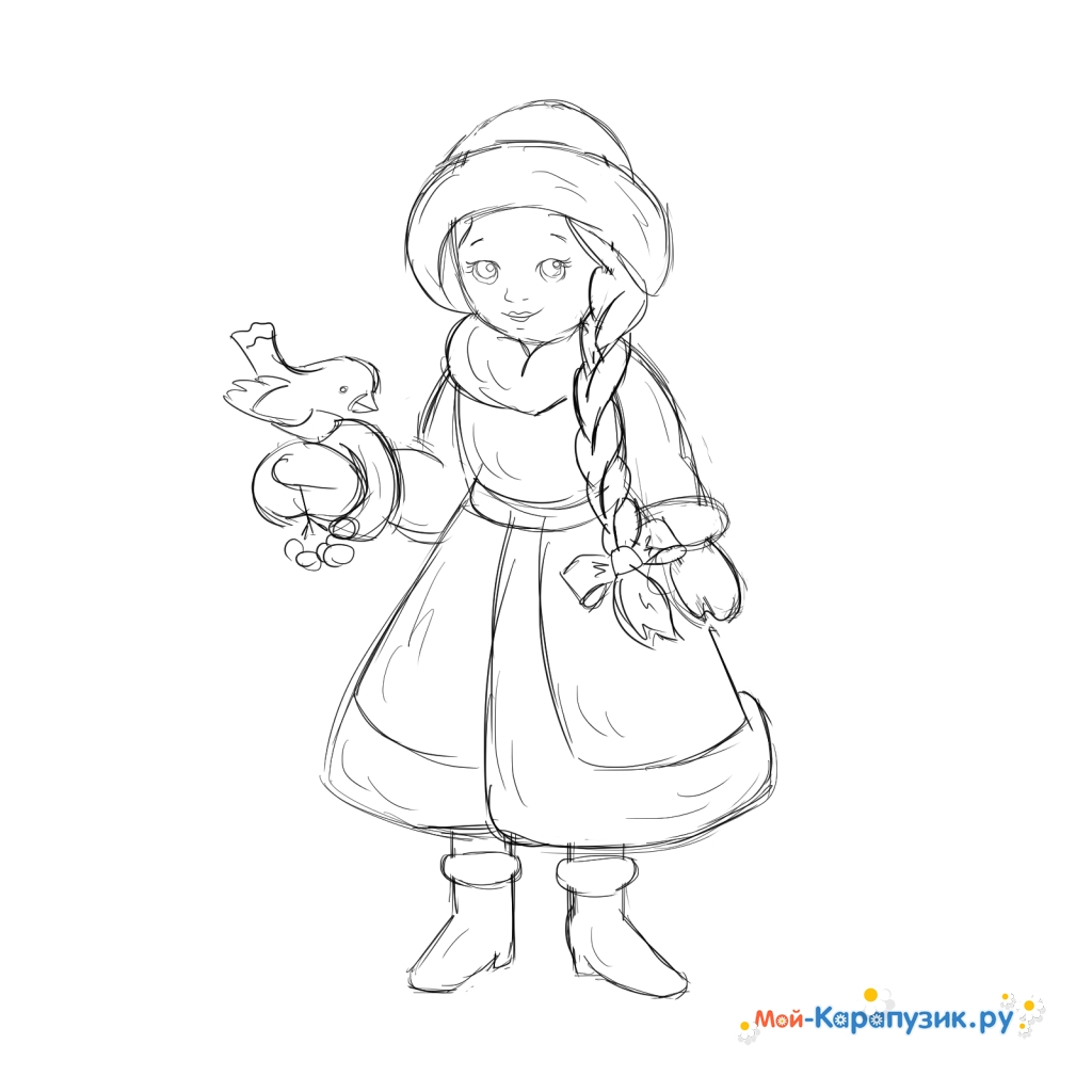 Девочка Снегурочка рисунок карандашом