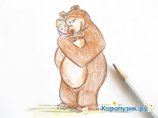 Как нарисовать Машу и Медведя карандашом поэтапно