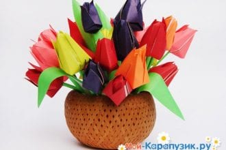 Букет разноцветных тюльпанов из бумаги
