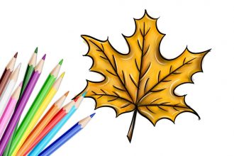 Рисунок осеннего кленового листа цветными карандашами